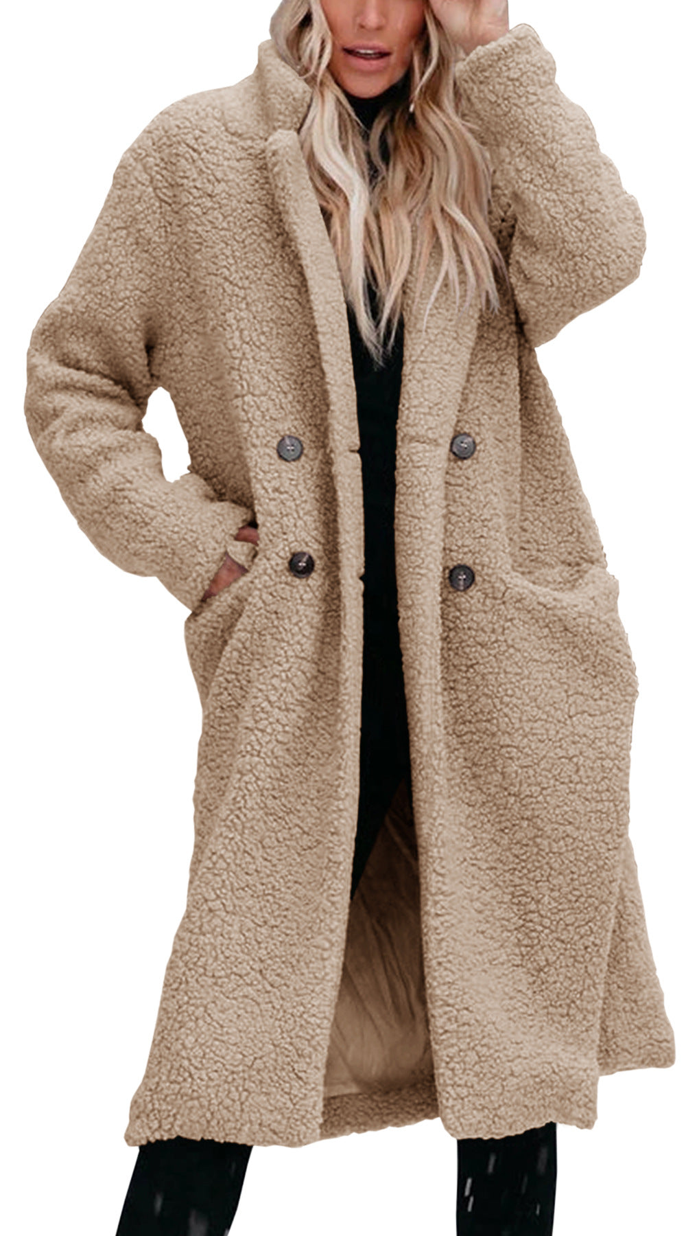 Damen Oversized Teddy-Mantel mit Knopfverschluss und praktischen Taschen Krohn-e