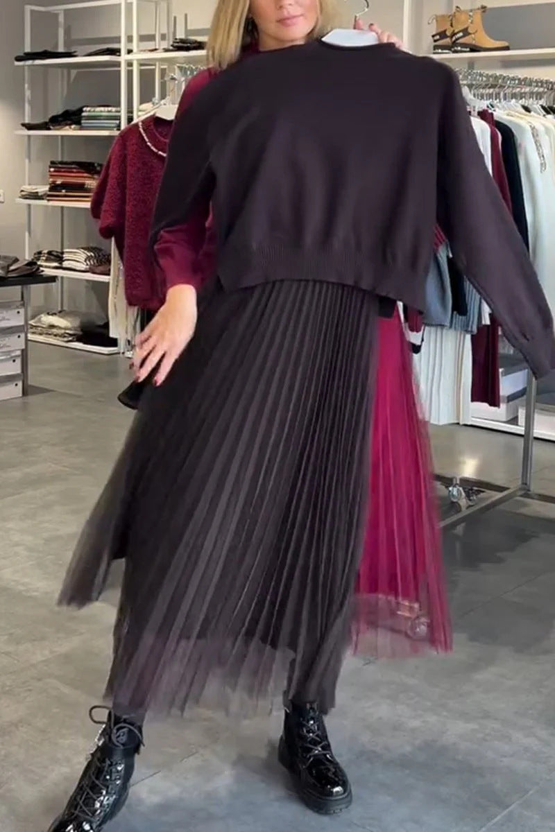 Damen Elegantes Faltenrock- und Pullover Set Krohn-e