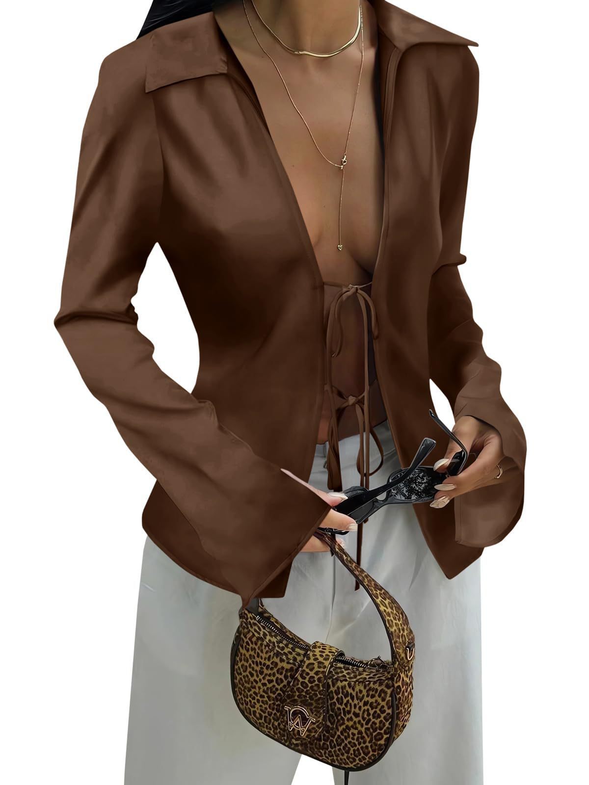 Damen elegante Bluse mit Schnürung und weitem Ärmel Krohn-e
