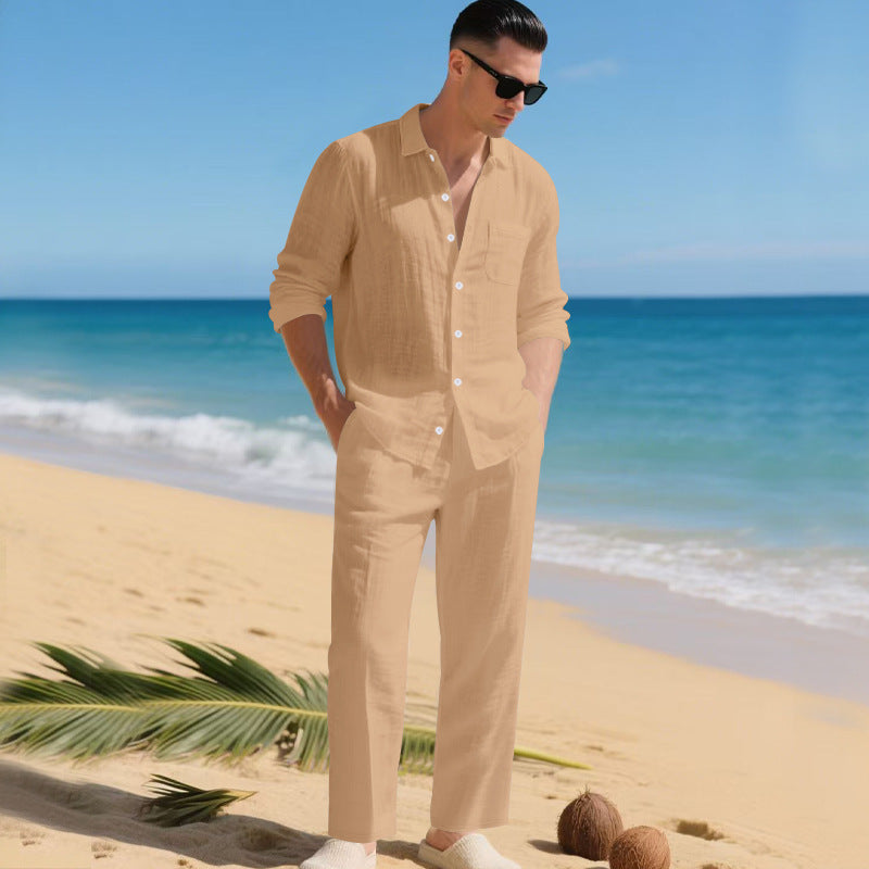 Herren leichtes Leinen-Outfit mit stilvollem Hemd und eleganter Hose Krohn-e