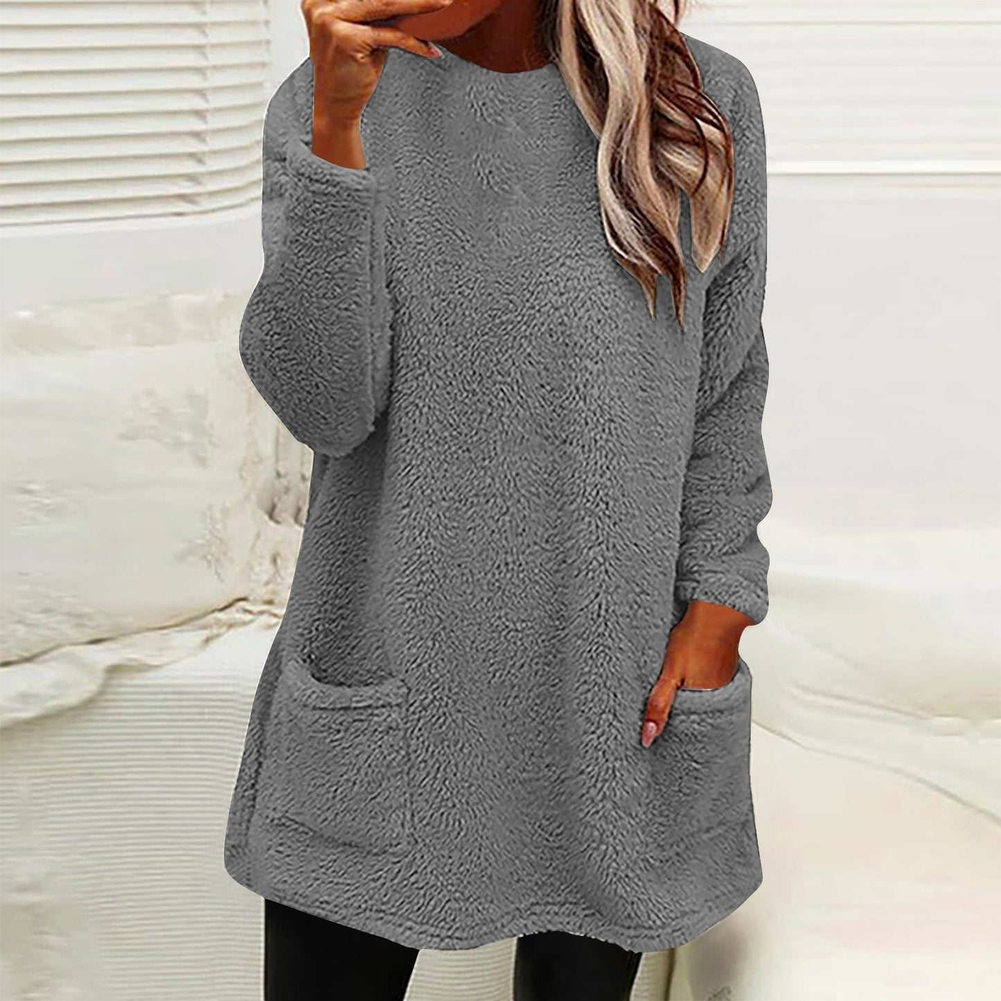 Damen Kuscheliger Fleece-Pullover mit praktischen Taschen und weitem Schnitt Krohn-e