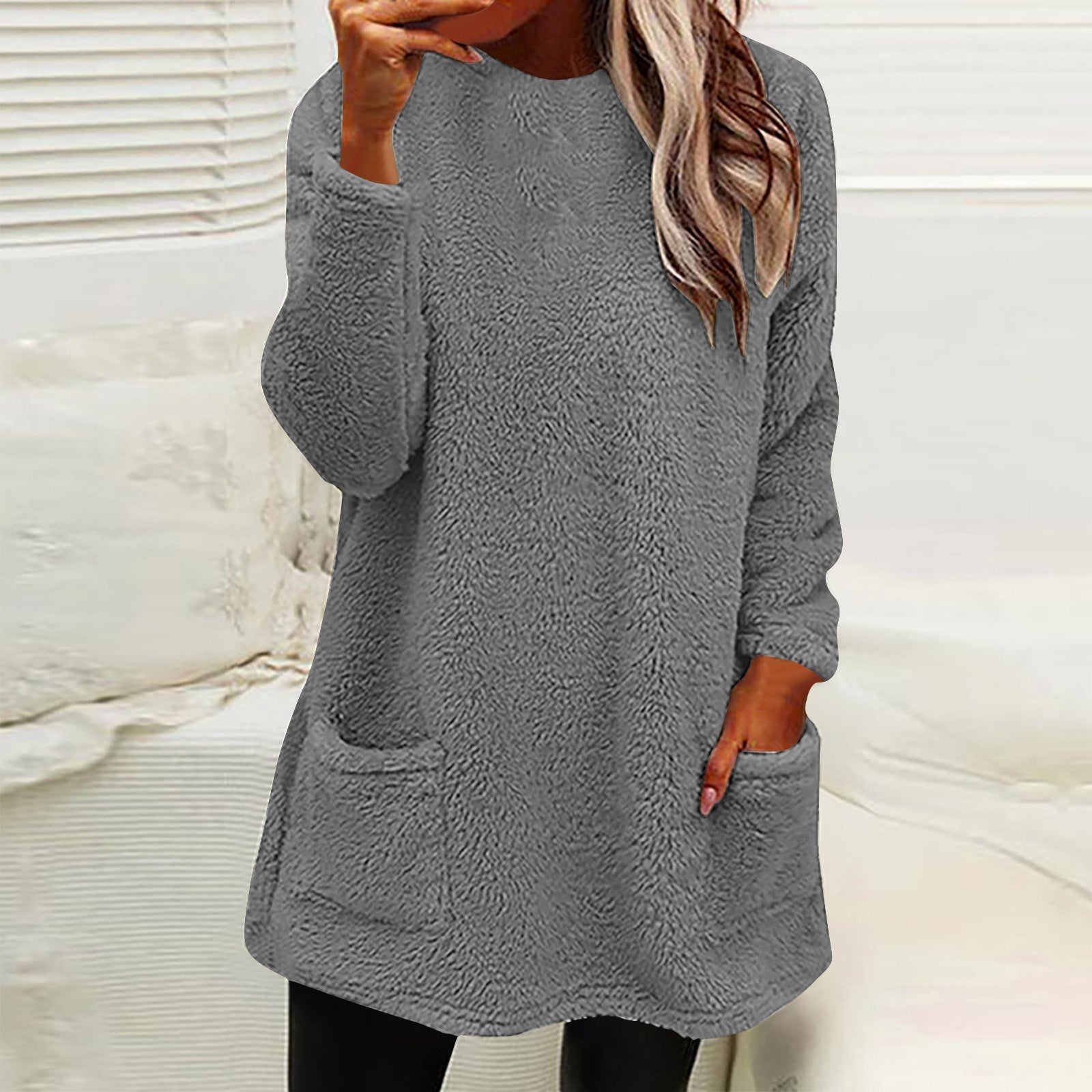 Damen Kuscheliger Fleece-Pullover mit praktischen Taschen und weitem Schnitt Krohn-e