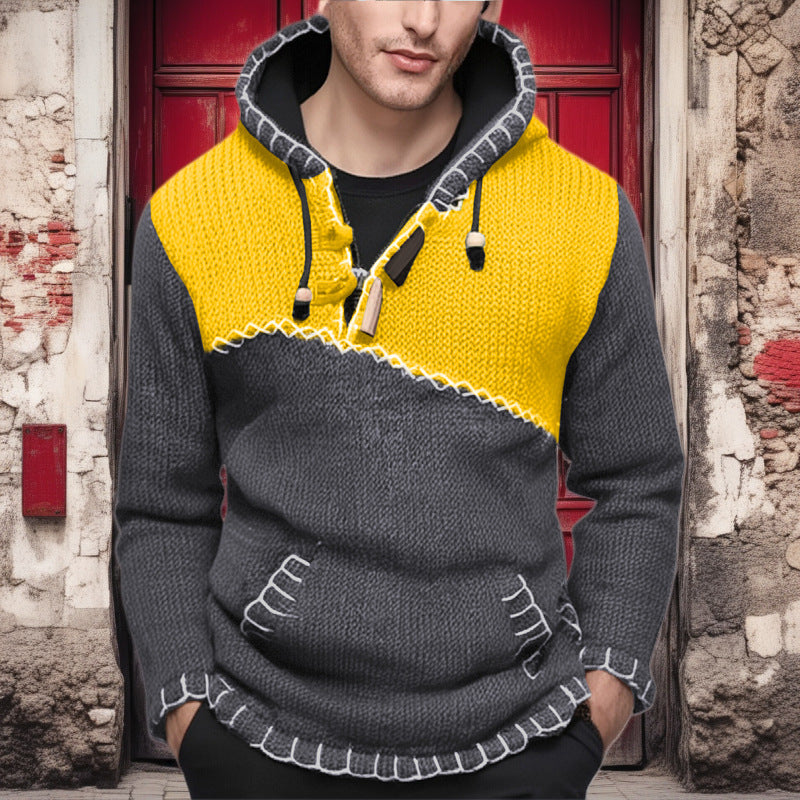 Herren Kapuzenpullover mit einzigartigem Zickzackmuster und hochwertiger Strickstruktur Krohn-e