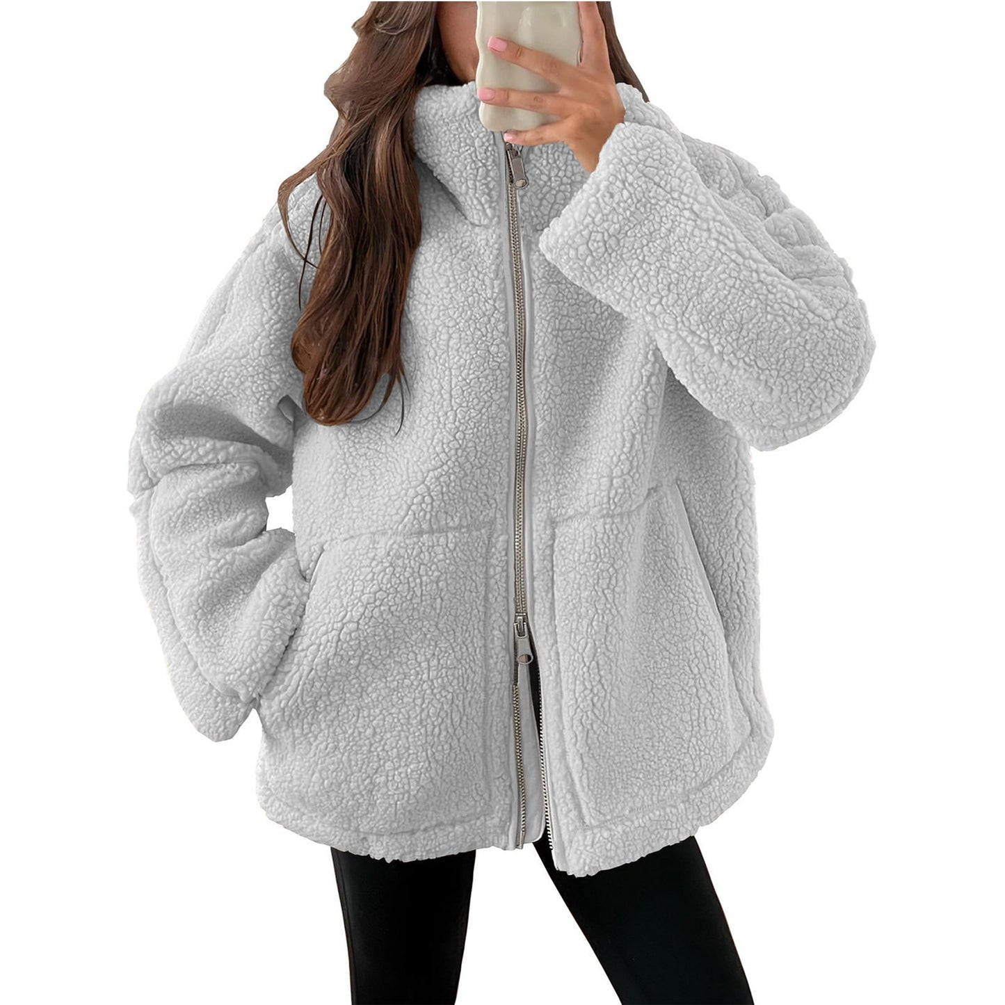 Damen Kuschelige Teddy-Jacke mit Reißverschluss Krohn-e