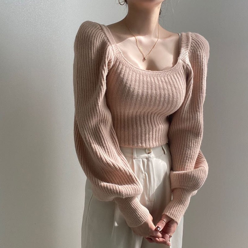 Damen Feinstrickpullover mit modernem Quadrat-Ausschnitt und weit geschnittenen Ärmeln Krohn-e