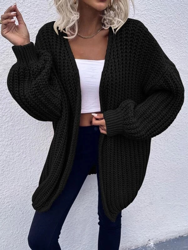 Damen lässiger Grobstrick-Cardigan mit tiefen Taschen und voluminösen Ärmeln Krohn-e
