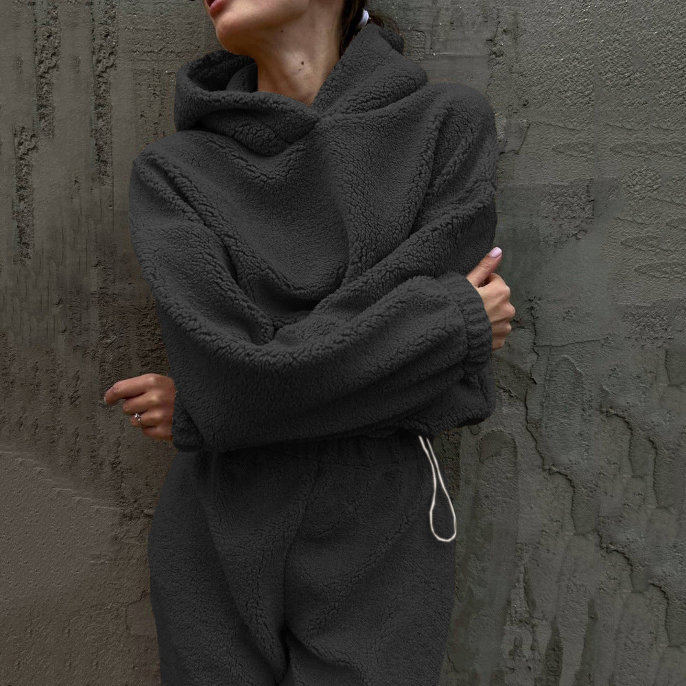 Damen gemütlicher Fleece-Jumpsuit mit elastischem Bund und Kapuze Krohn-e