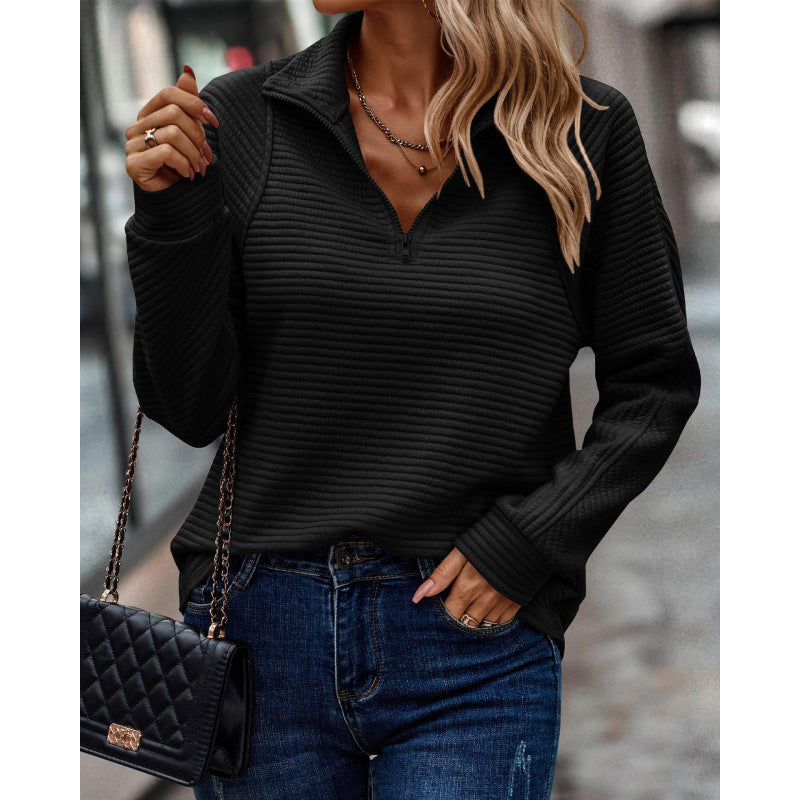 Damen kuscheliger Stepp-Pullover mit hohem Kragen und halbem Reißverschluss Krohn-e