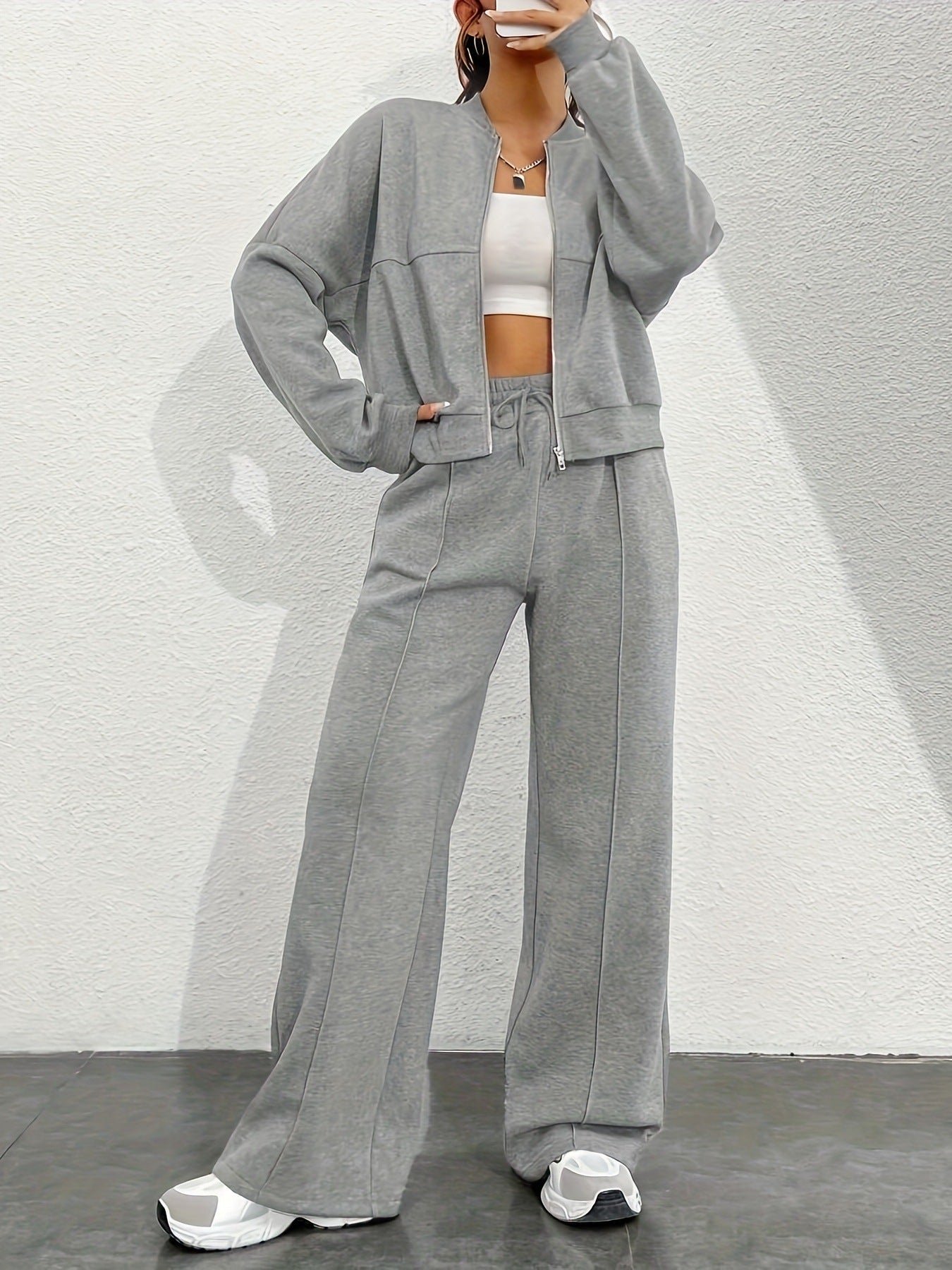 Damen lässiger Sweat-Anzug mit komfortablem Schnitt und praktischen Taschen Krohn-e