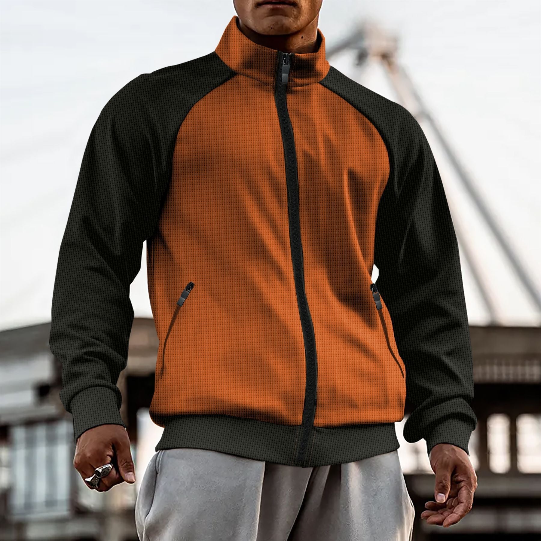 Herren sportliche Jacke mit funktionalen Taschen und hochgezogenem Kragen Krohn-e