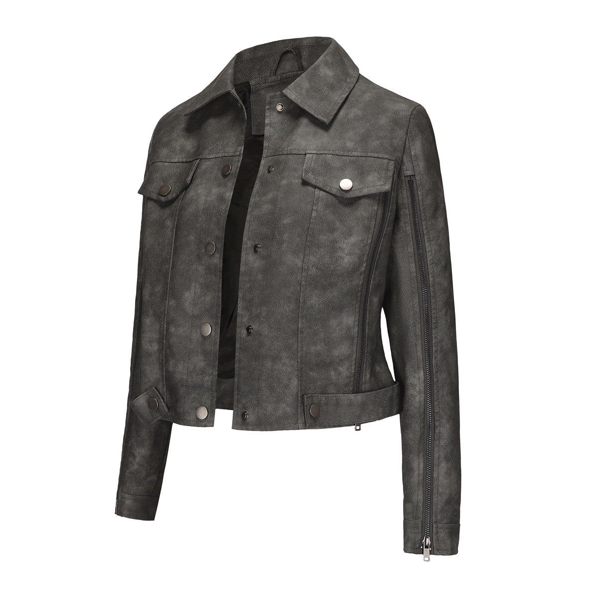 Damen modische Shortjacke aus Kunstleder mit Reißverschlussdetails Krohn-e