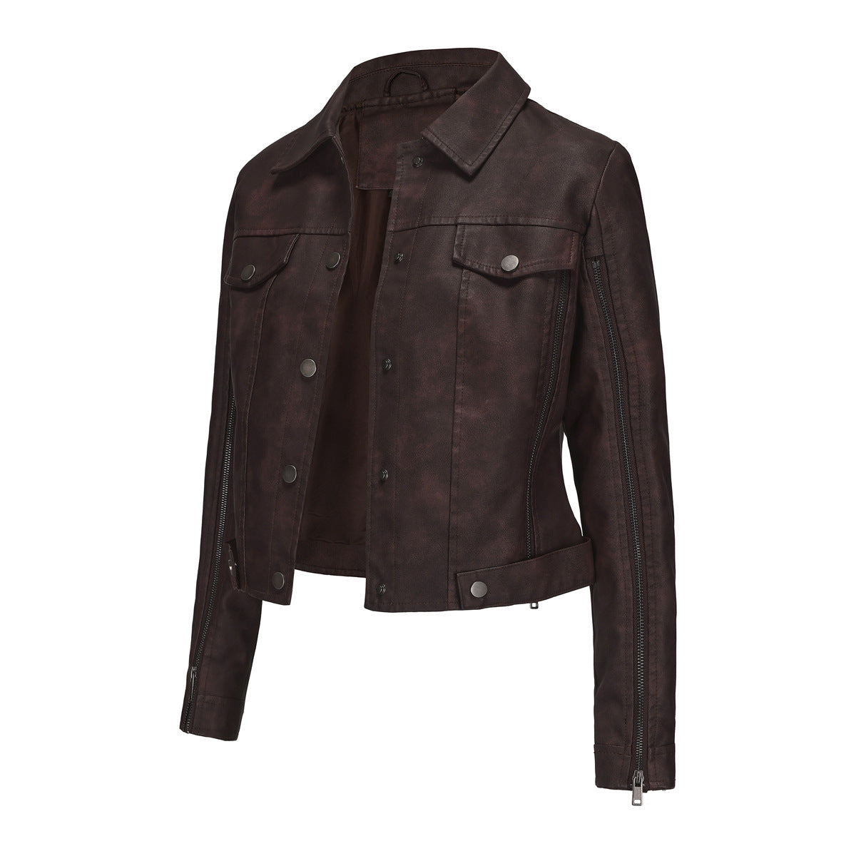 Damen modische Shortjacke aus Kunstleder mit Reißverschlussdetails Krohn-e