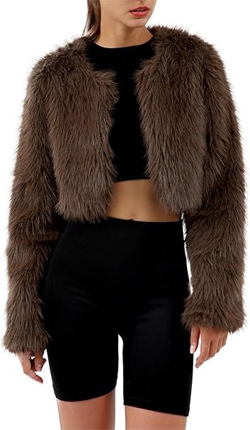 Damen Flauschige Kurzjacke mit offenem Schnitt Krohn-e