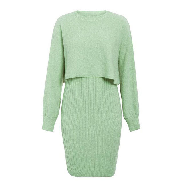 Damen gestricktes Midi-Kleid mit lässigem Cropped-Pullover-Oberteil und Rippenstruktur Krohn-e