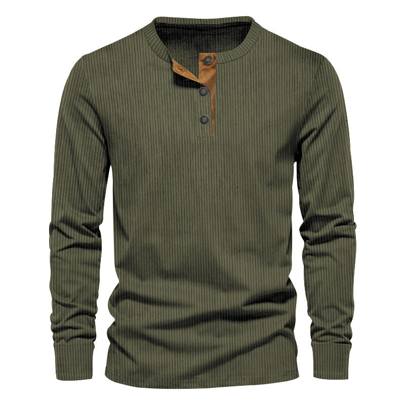 Herren lässiges Langarmshirt mit Knopfleiste und Rippstruktur Krohn-e