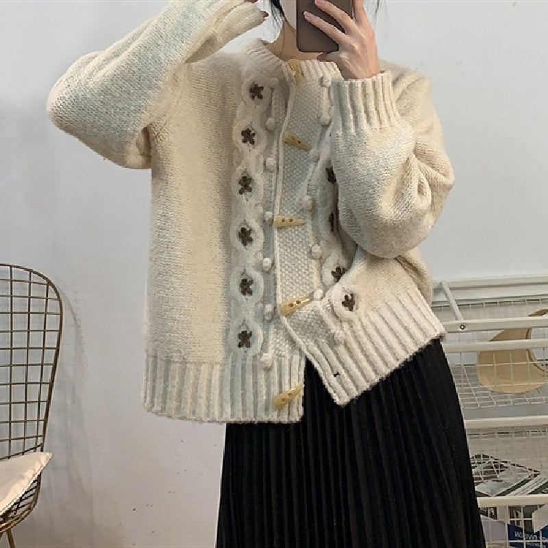 Krohn-e | Strick Strickjacke mit Blumenmuster