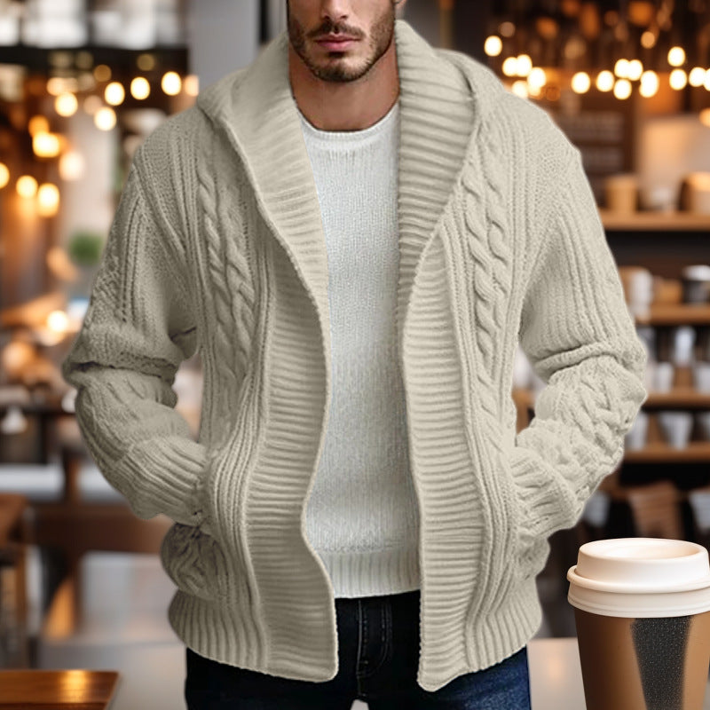 Herren Grobstrickjacke mit weitem Kragen und Kabelmuster Krohn-e