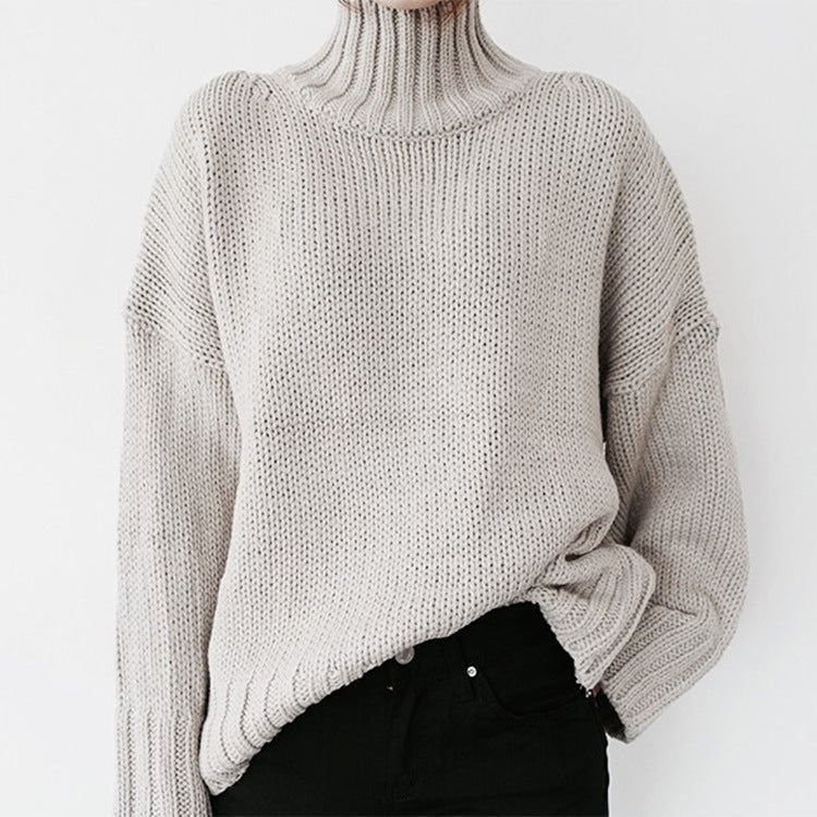 Damen Grober Strickpullover mit hohem Kragen und lässigem Schnitt Krohn-e