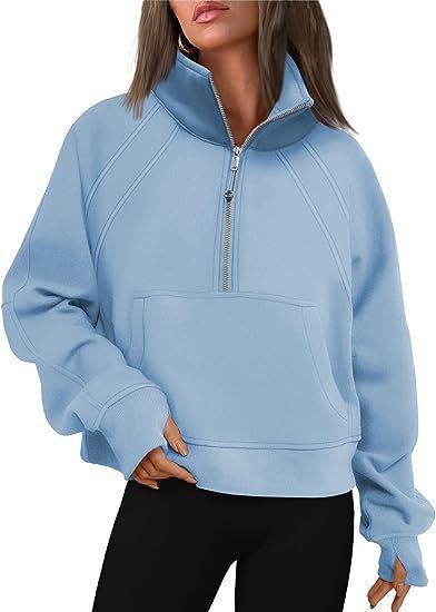 Damen kuscheliger Half-Zip Pullover mit Kapuze und Kängurutasche Krohn-e