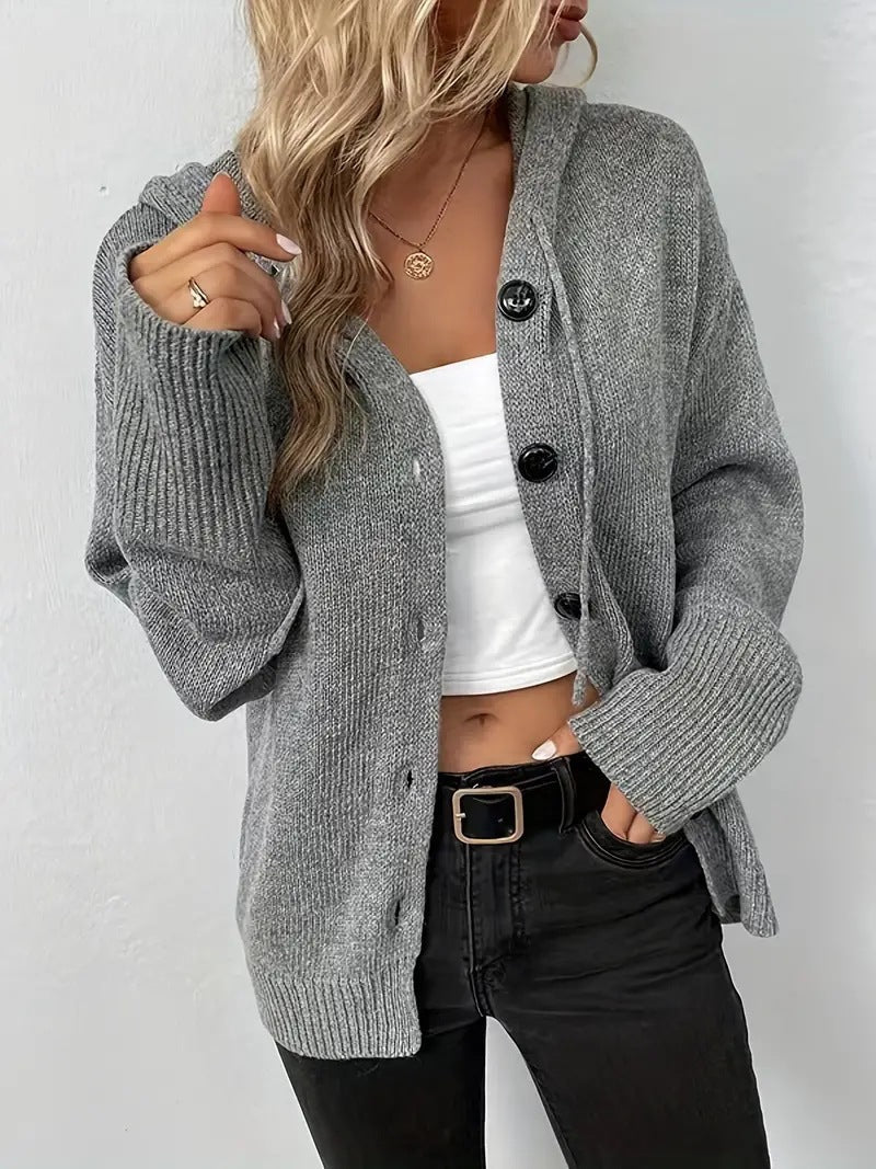 Damen Strickjacke mit Kapuze und Knopfverschluss Krohn-e