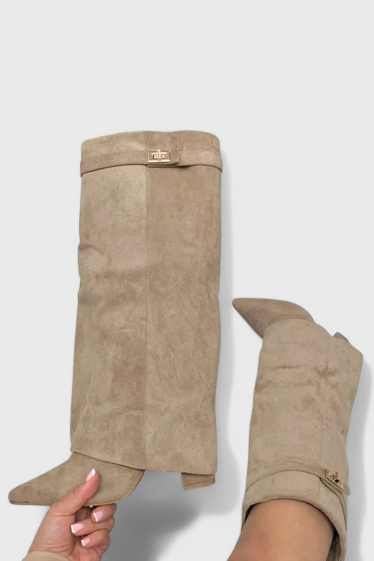 KROHN-E Damen Elegante Alltagsstiefel Schwarz Glattleder Schlank