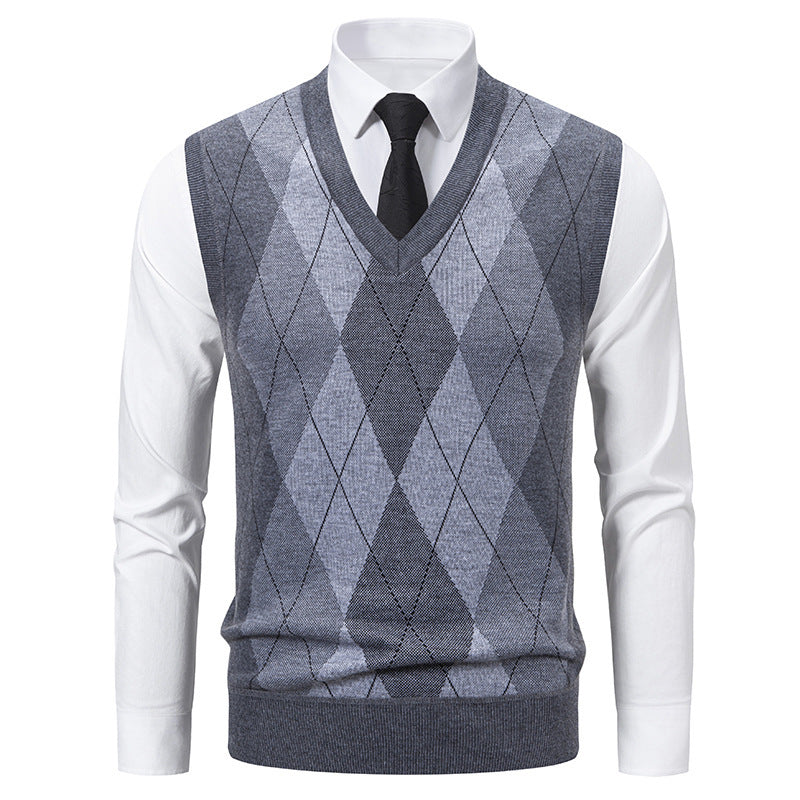 Herren Pullover mit V-Ausschnitt und klassischem Rautenmuster Krohn-e