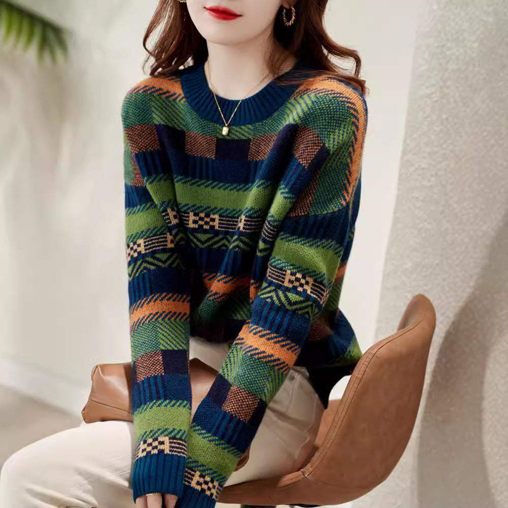 Damen Gemusterter Strickpullover mit Rundhalsausschnitt und weich-flauschiger Textur Krohn-e - Krohn-e