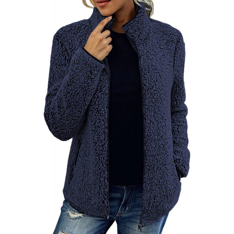 Damen flauschige Fleecejacke mit hohem Kragen und seitlichen Taschen Krohn-e