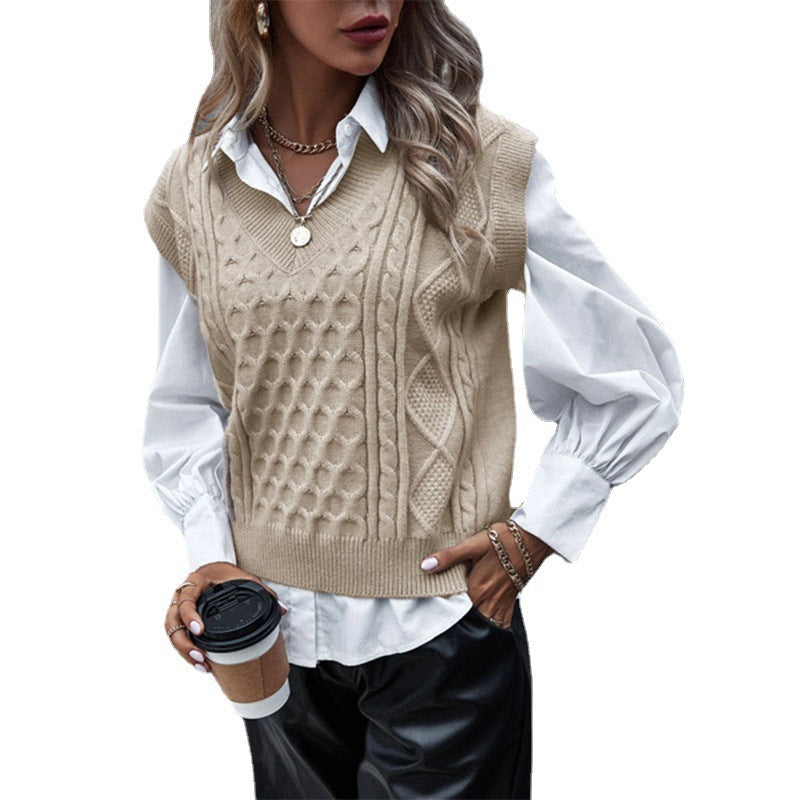 Damen Strickpullover mit Zopfmuster und V-Ausschnitt Krohn-e