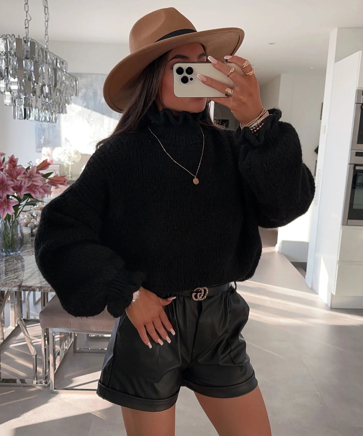 Damen kuscheliger Rollkragenpullover mit weiten Ärmeln und strukturellem Design Krohn-e