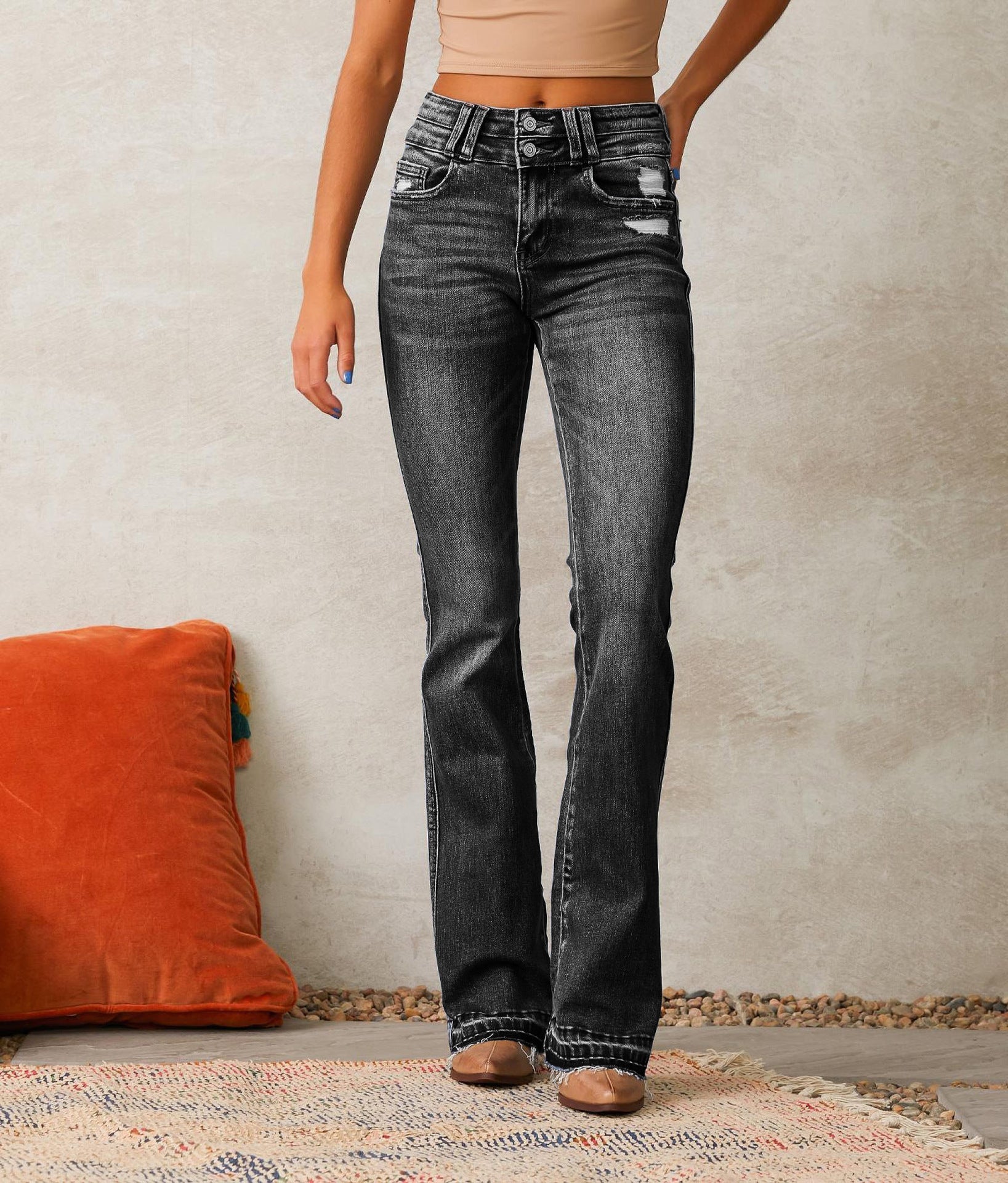 Damen Flared Jeans mit lässigem Schnitt und modischen Destroyed-Details Krohn-e