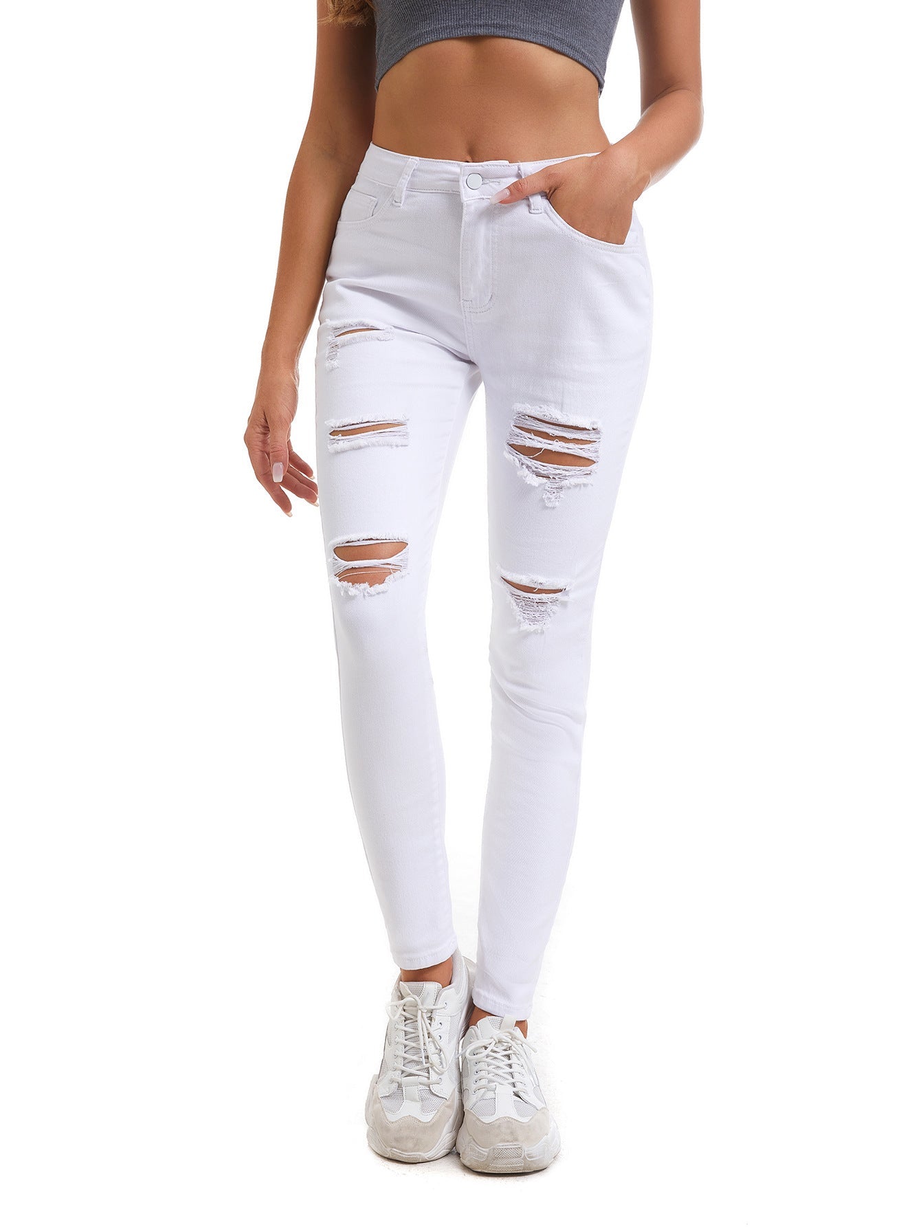 Damen Skinny Jeans mit modischen Rissen Krohn-e