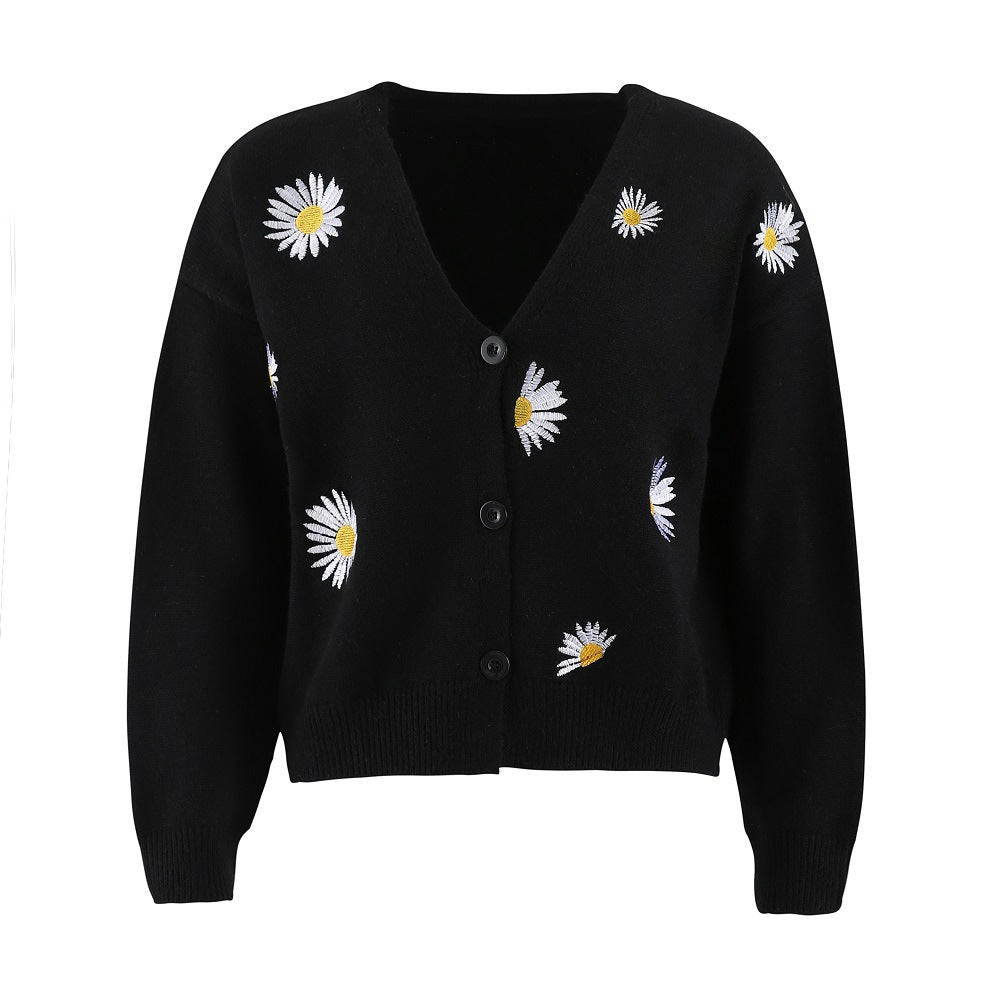 Damen Strickjacke mit Blumenstickerei und V-Ausschnitt Krohn-e