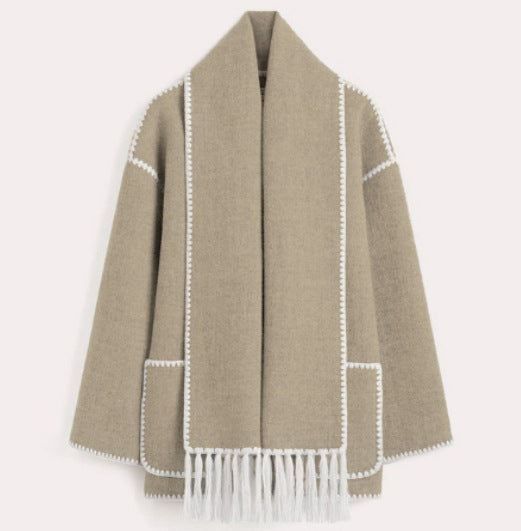 Damen Oversized Strickjacke mit Fransen und Taschen Krohn-e