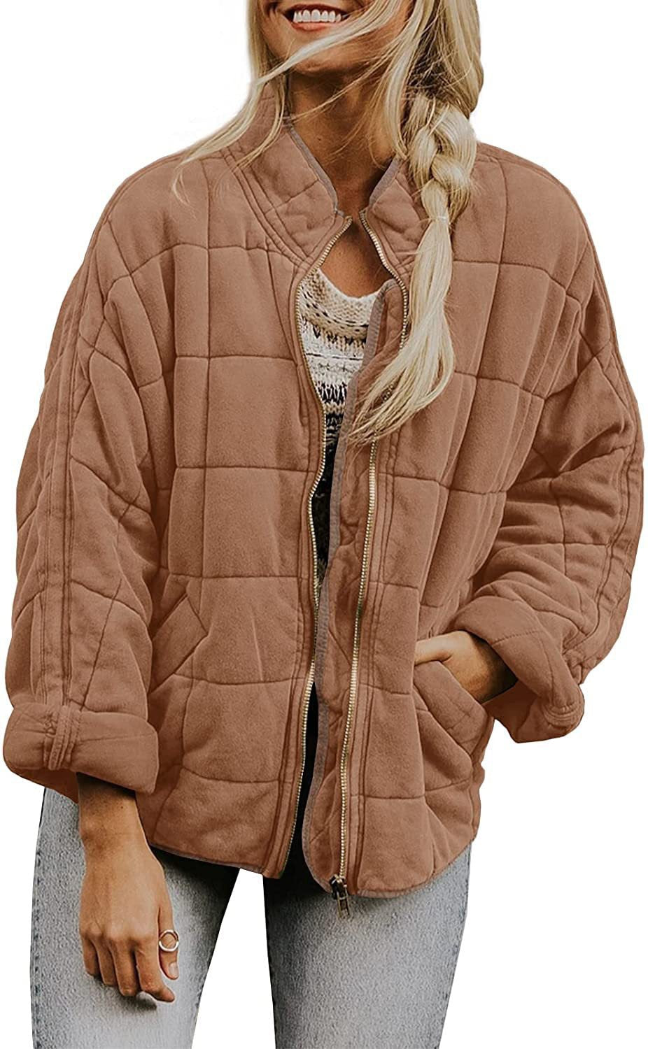 Damen gesteppte Kapuzenjacke mit Reißverschluss und Taschen Krohn-e
