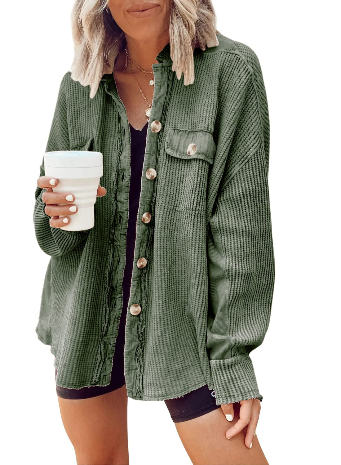 Damen oversized Waffelstruktur Hemdjacke Krohn-e