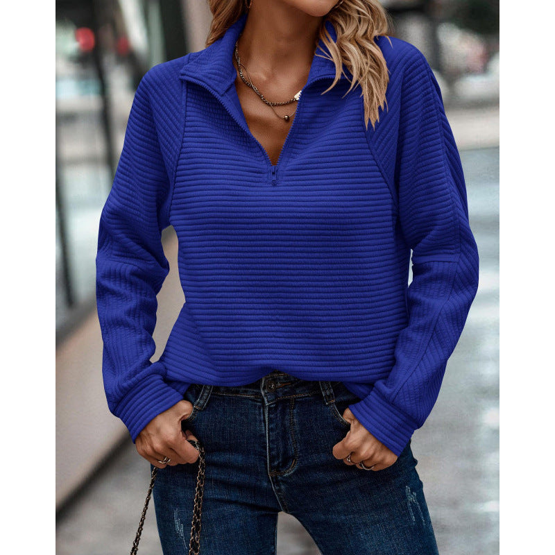 Damen kuscheliger Stepp-Pullover mit hohem Kragen und halbem Reißverschluss Krohn-e