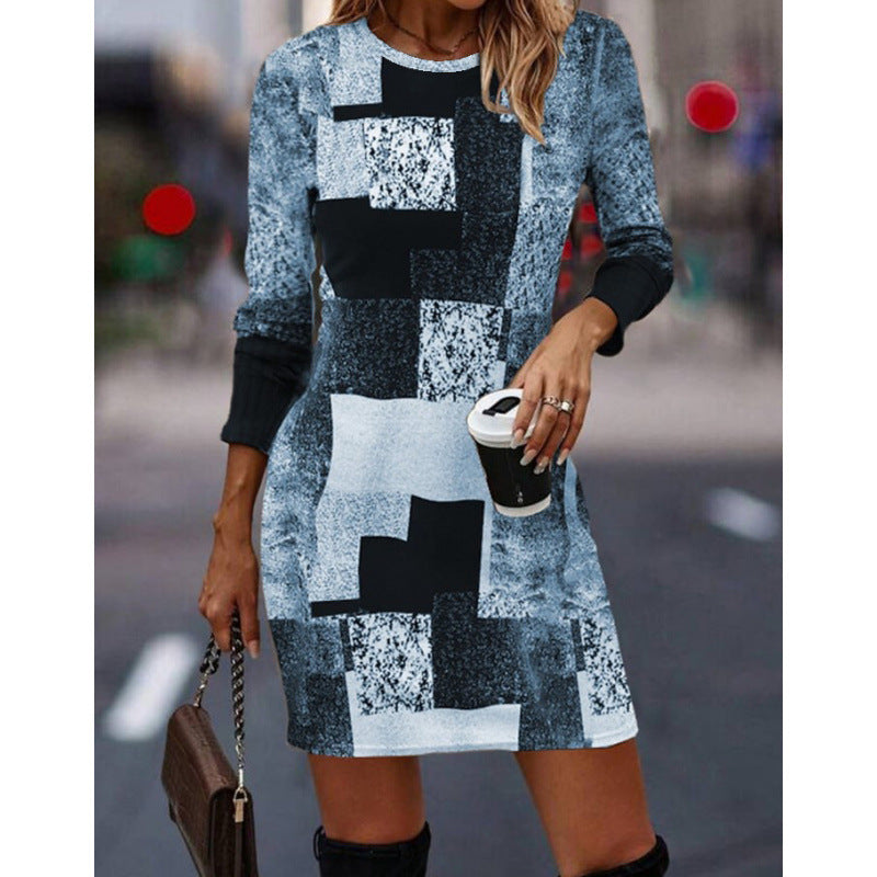 Damen Strickkleid mit modernem geometrischen Muster und langen Ärmeln Krohn-e