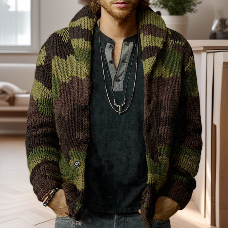 Herren Strickjacke im einzigartigen Camouflage-Design mit hohem Kragen Krohn-e