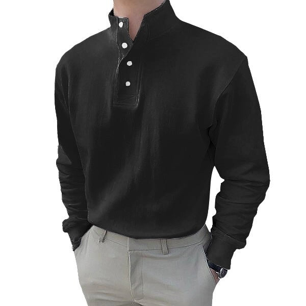 Herren Langarm-Henley-Shirt mit modernem Stehkragen und Knopfleiste Krohn-e
