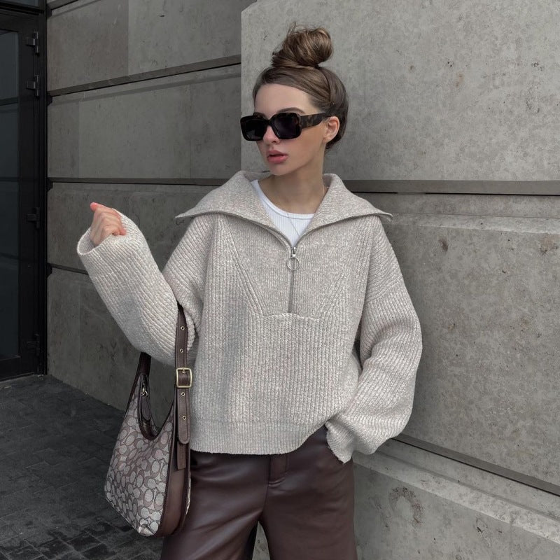 Krohn-e | Rippstrickpullover mit Reißverschluss Weich und Warm Lässig Schick