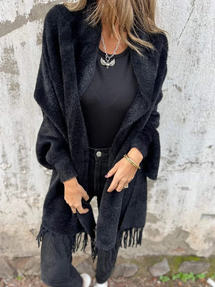 Damen Strickmantel mit Fransen Krohn-e