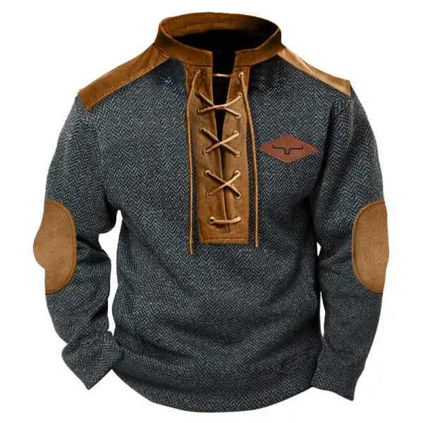 Herren modischer Pullover mit Kontrastkragen und Ellbogenpatches Krohn-e