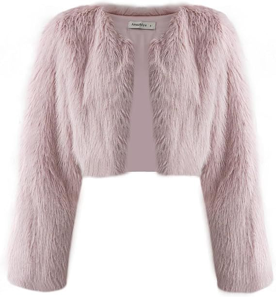 Damen Kurze glamouröse Kunstfelljacke mit lockeren Ärmeln Krohn-e