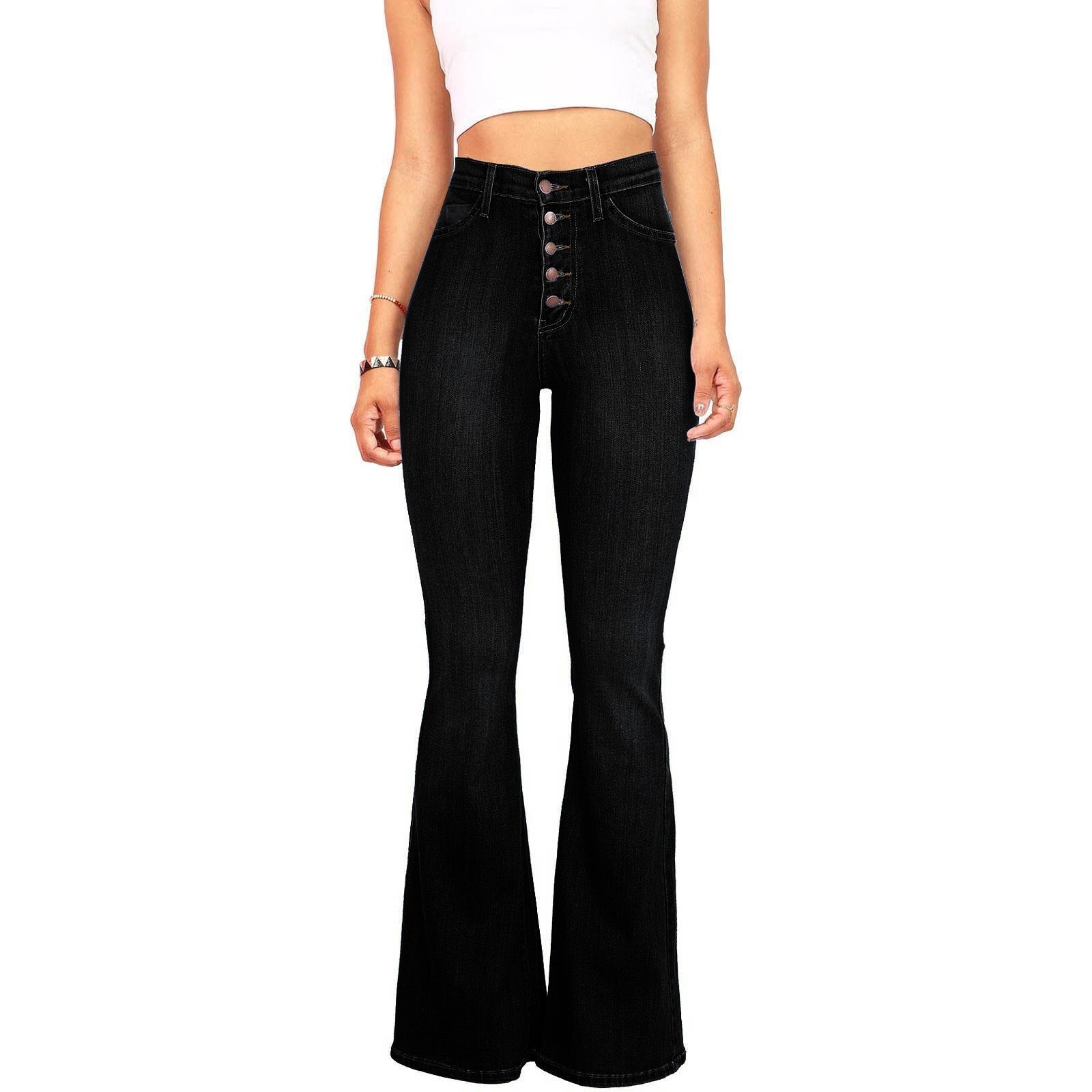 Damen Flared Jeans mit hohem Bund und dekorativer Knopfleiste Krohn-e