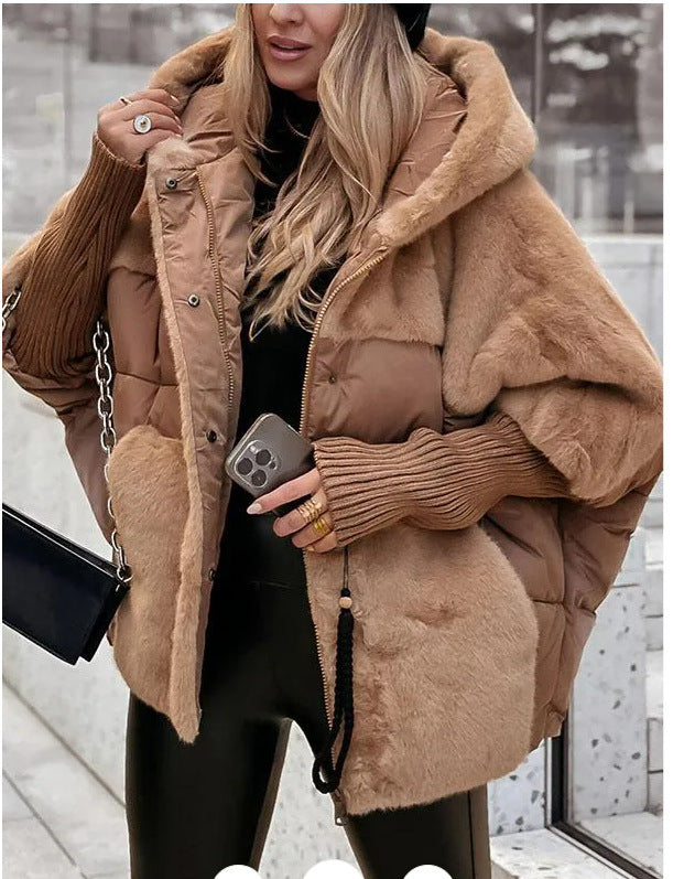 Damen Oversize Steppjacke mit Kunstfell und Kapuze Krohn-e