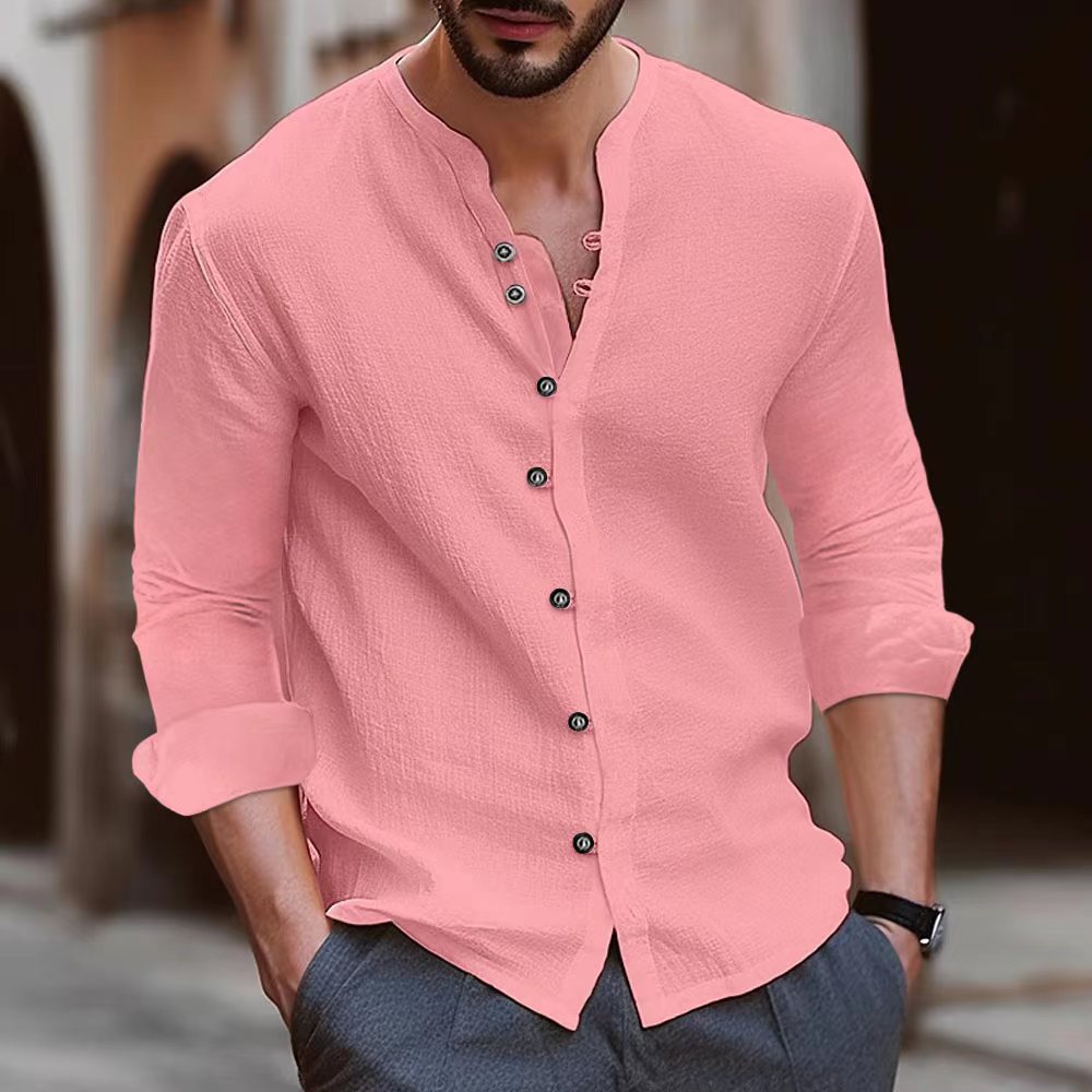 Herren Langarm-Henley-Hemd aus leichtem Baumwollgewebe mit modischem Knopfdetail Krohn-e