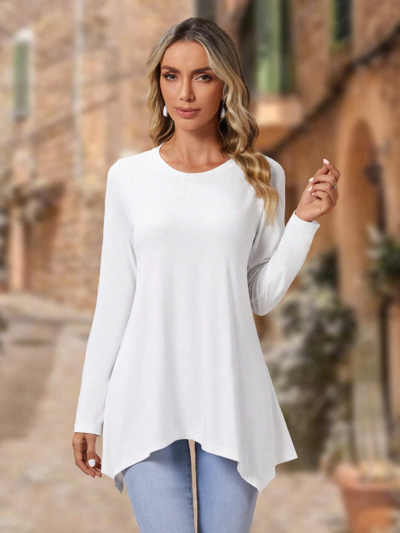 Damen Langarm-Oberteil mit asymmetrischem Schnitt und weichem Viskosematerial Krohn-e