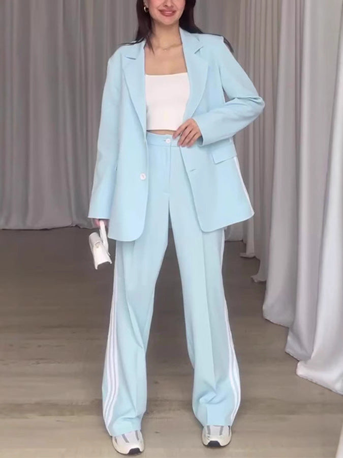 Damen Modisches Blazer-Hosen-Set mit kontrastierenden Streifen Krohn-e