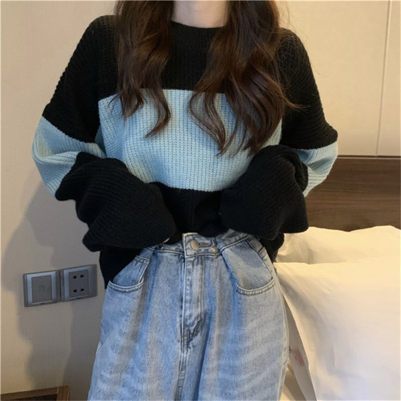 Damen Strickpullover mit weit geschnittenen Ärmeln und kontrastierendem Design Krohn-e